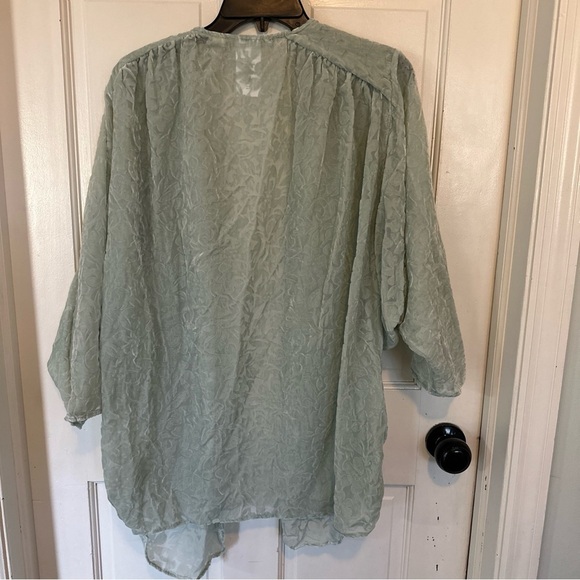NWOT The Muses Lounge Cardigan Size Small Sage Green Velvet Burnout Long Sleeve - Picture 6 of 10